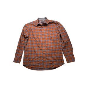 JOHNSON‎ AND MURPHY Shirt Button Up Men Large Blue Orange Flip Cuff Cotton (299)